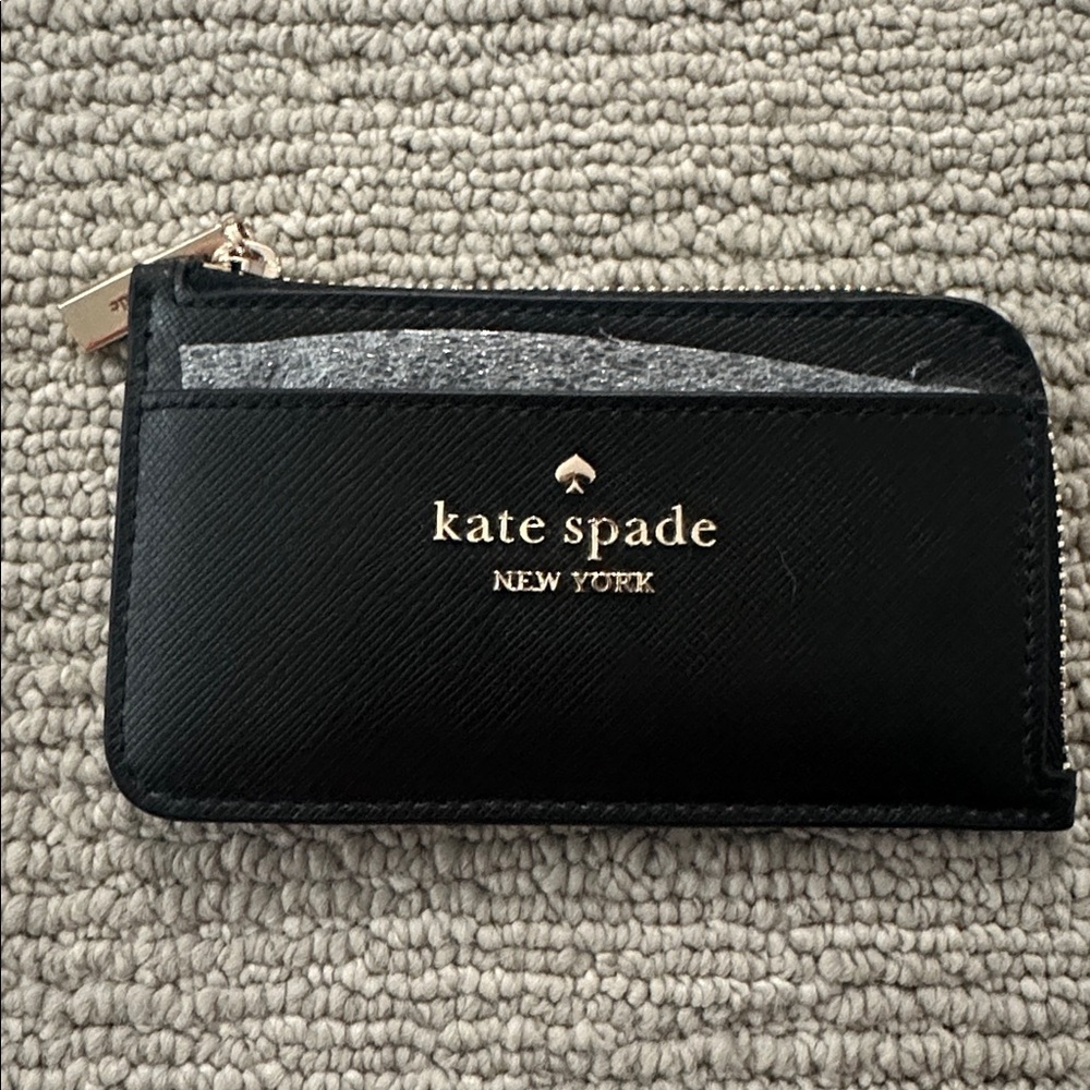 NWT Kate Spade Saffiano leather Black Zip Card holder - Picture 2 of 4